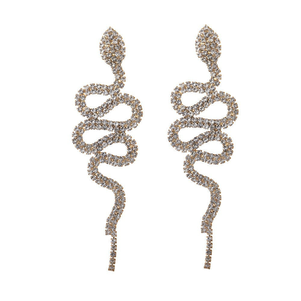 Wholesale Niche Design Snake-shaped Snake Head Full of Diamonds Multi-layer Round Dangling Earrings